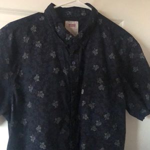 Floral blue button up short sleep.